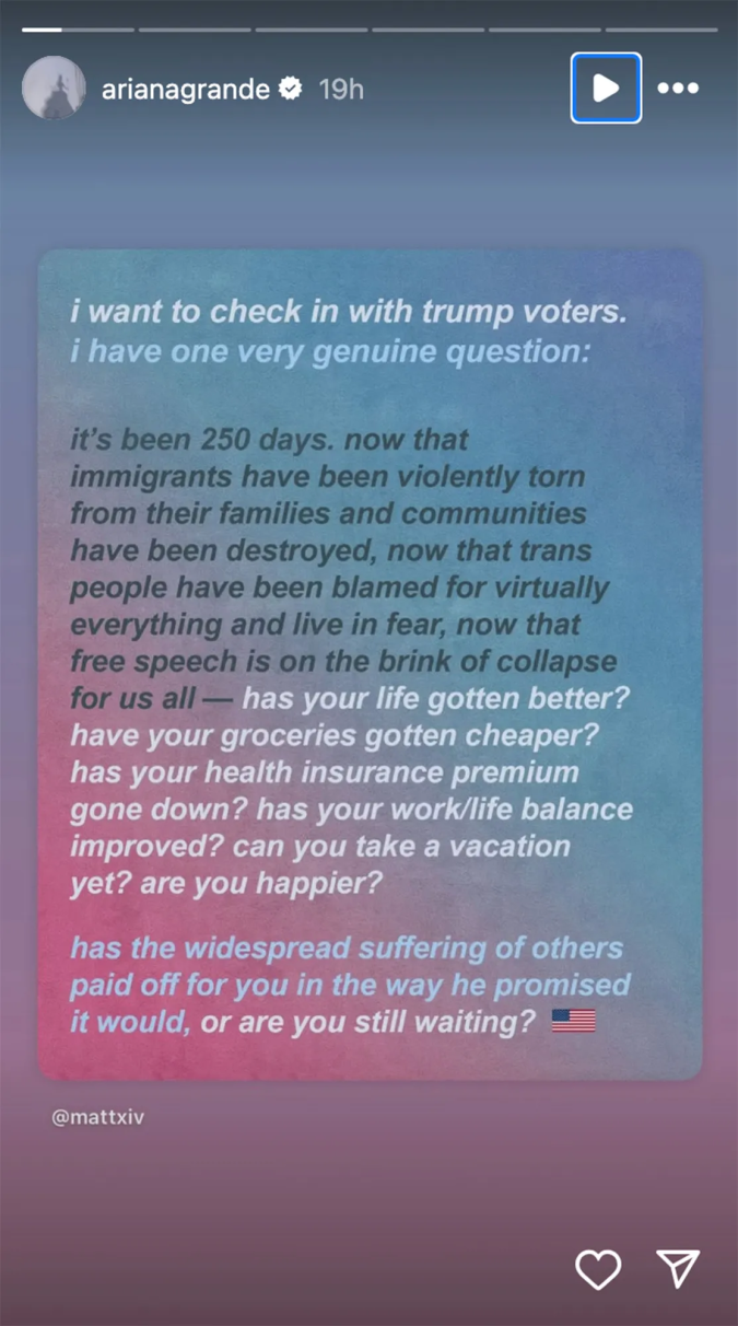 La Casa Blanca responde a crítica de Ariana Grande a votantes de Trump