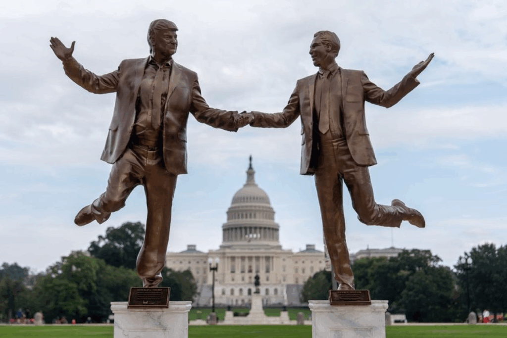 Capitolio en shock: aparece estatua de Trump y Epstein “tomados de la mano”
