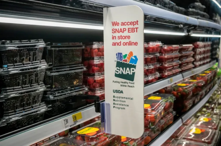 Letrero del programa de cupones de alimentos SNAP en el supermercado