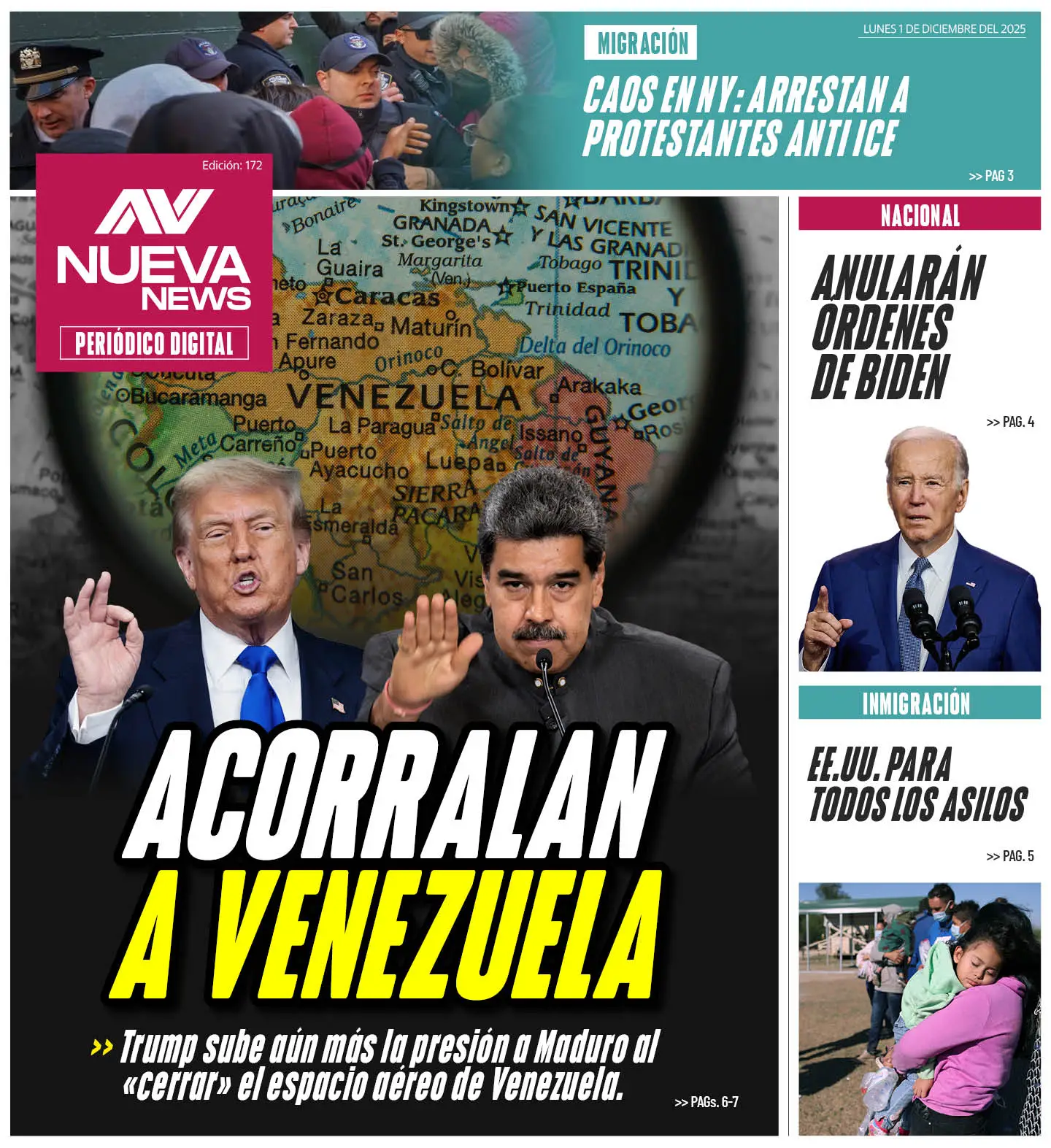 EN PORTADA: ACORRALAN A VENEZUELA Trump sube aún más la presión a Maduro al «cerrar» el espacio aéreo de Venezuela.