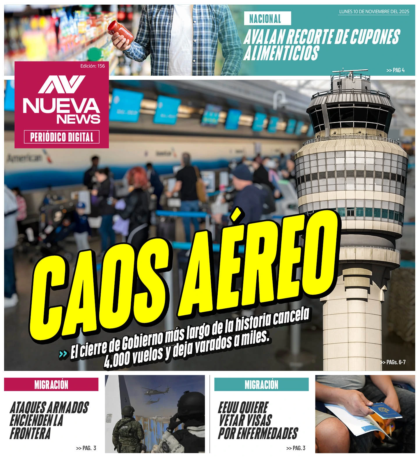 EN PORTADA: CAOS AÉREO El cierre de Gobierno más largo de la historia cancela 4.000 vuelos y deja varados a miles.