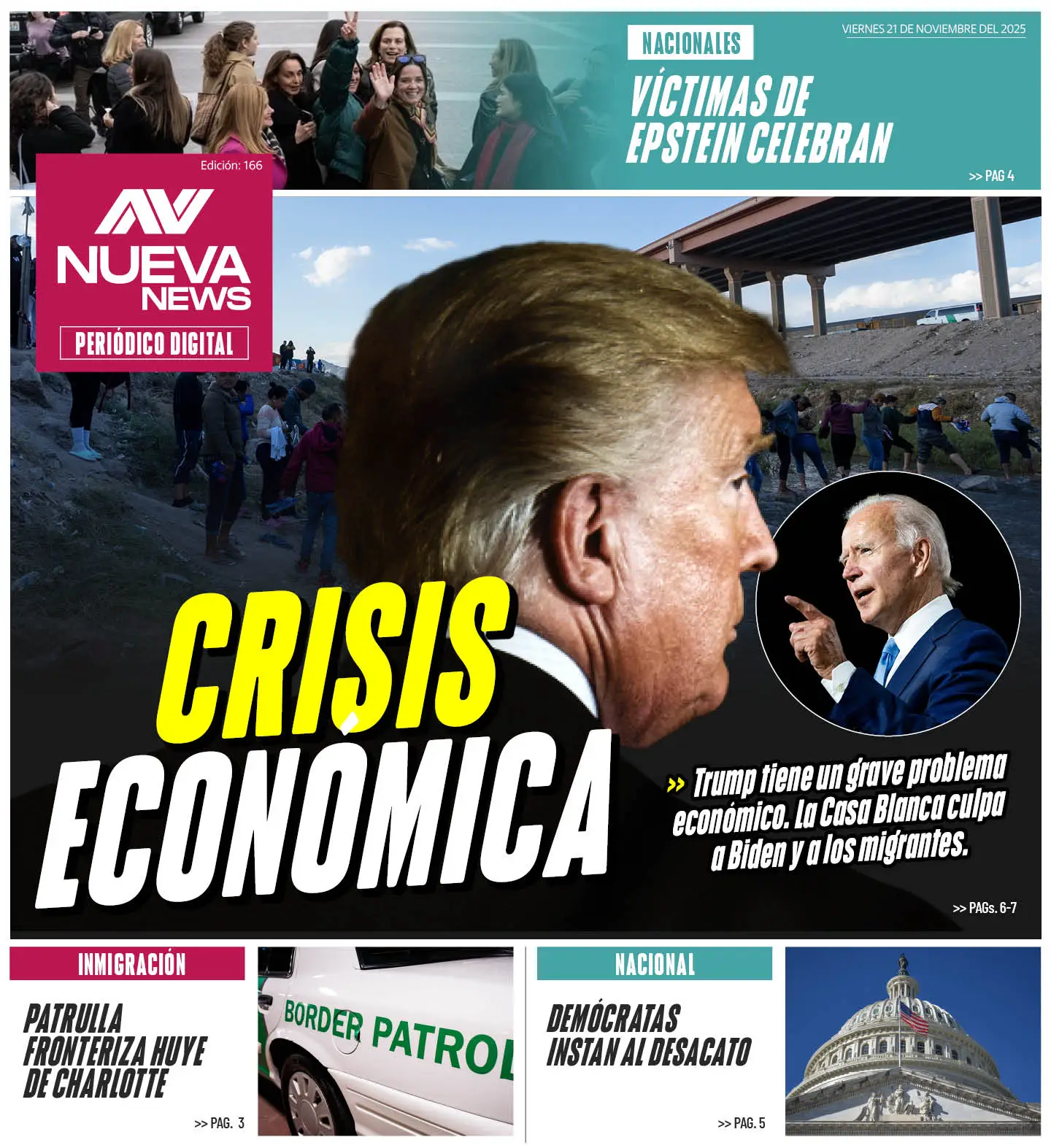 EN PORTADA: CRISIS ENCONÓMICA Trump tiene un grave problema económico. La Casa Blanca culpa a Biden y a los migrantes.