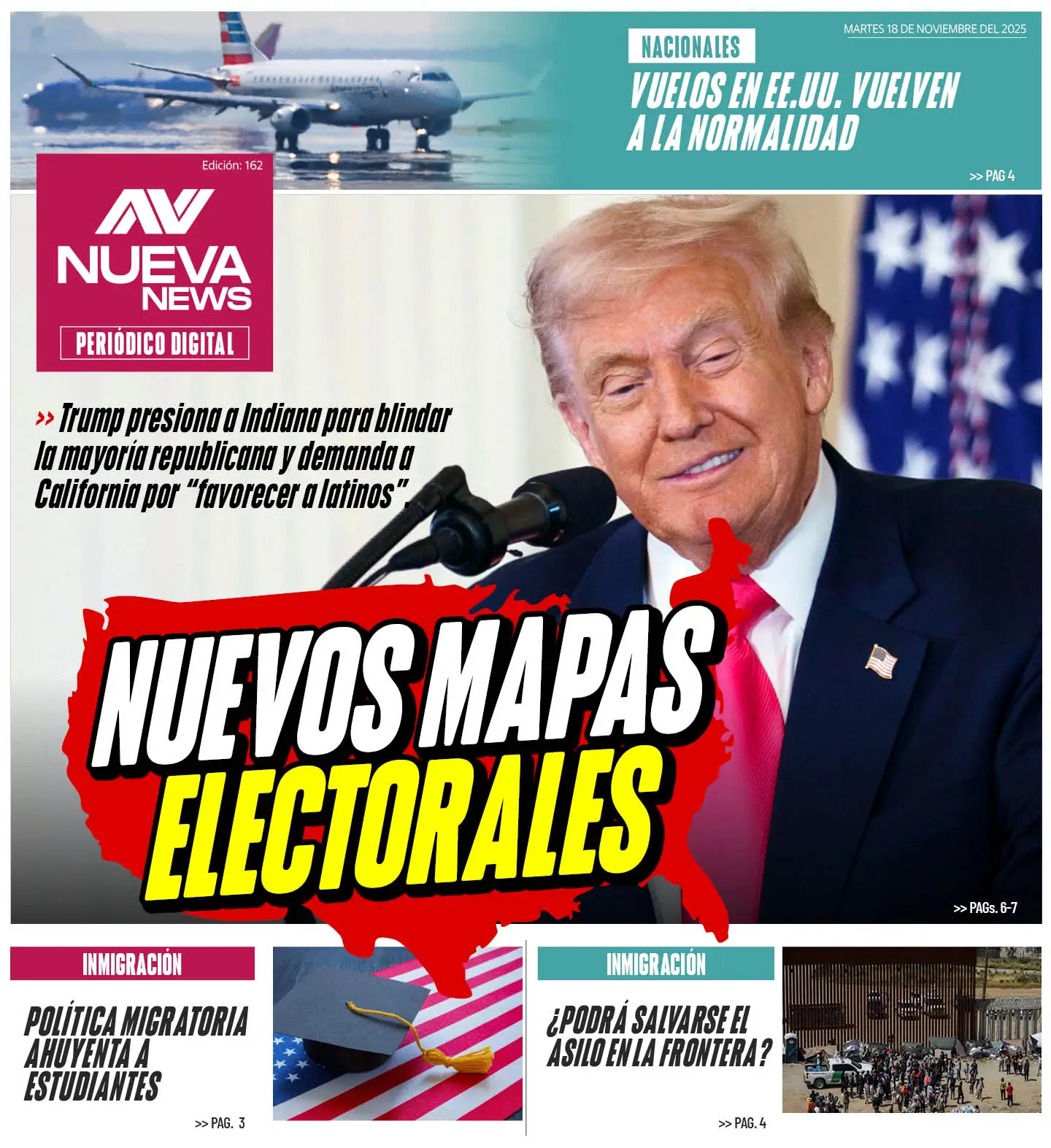 EN PORTADA: NUEVOS MAPAS ELECTORALES Trump presiona a Indiana para blindar la mayoría republicana y demanda a California por “favorecer a latinos