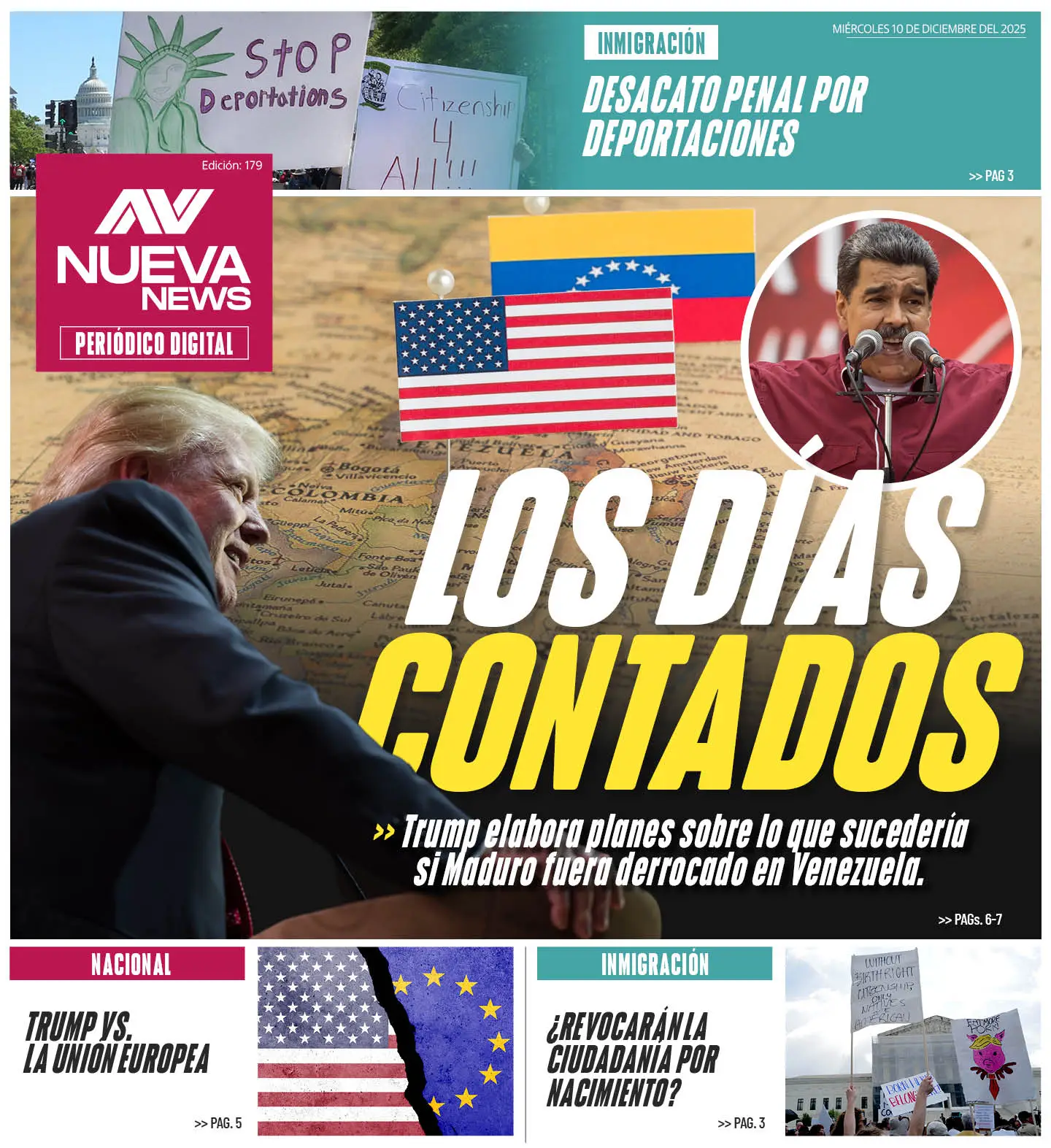 EN PORTADA: LOS DÍAS CONTADOS Trump elabora planes sobre lo que sucedería si Maduro fuera derrocado en Venezuela.”.