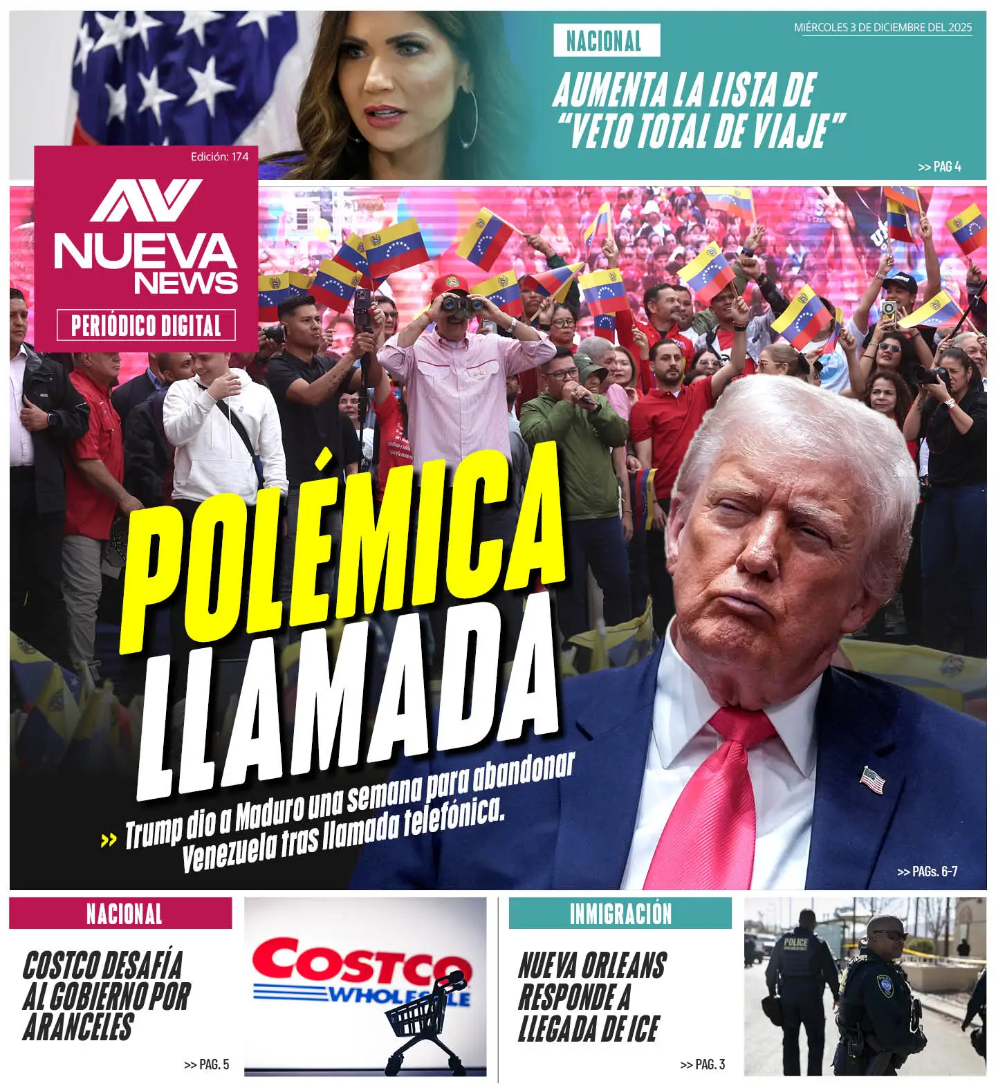 EN PORTADA: POLÉMICA LLAMADA Trump dio a Maduro una semana para abandonar Venezuela tras llamada telefónica.