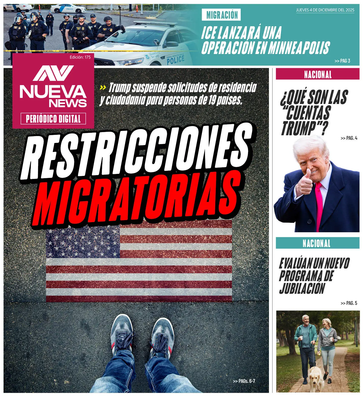 EN PORTADA: RESTRICCIONES MIGRATORIAS Trump suspende solicitudes de residencia y ciudadanía para personas de 19 países.