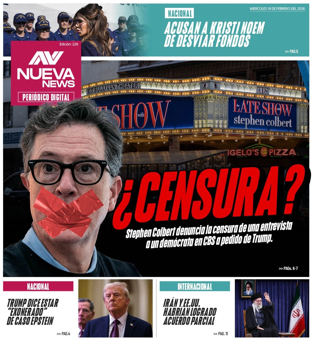 EN PORTADA: ¿CENSURA? Stephen Colbert denuncia la censura de una entrevista a un demócrata en CBS a pedido de Trump
