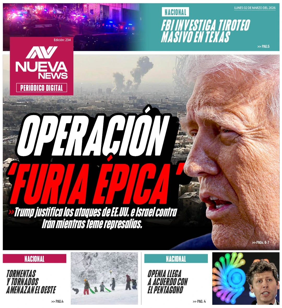 EN PORTADA: OPERACIÓN ‘FURIA ÉPICA’ Trump justifica los ataques de EE.UU. e Israel contra Irán mientras teme represalias