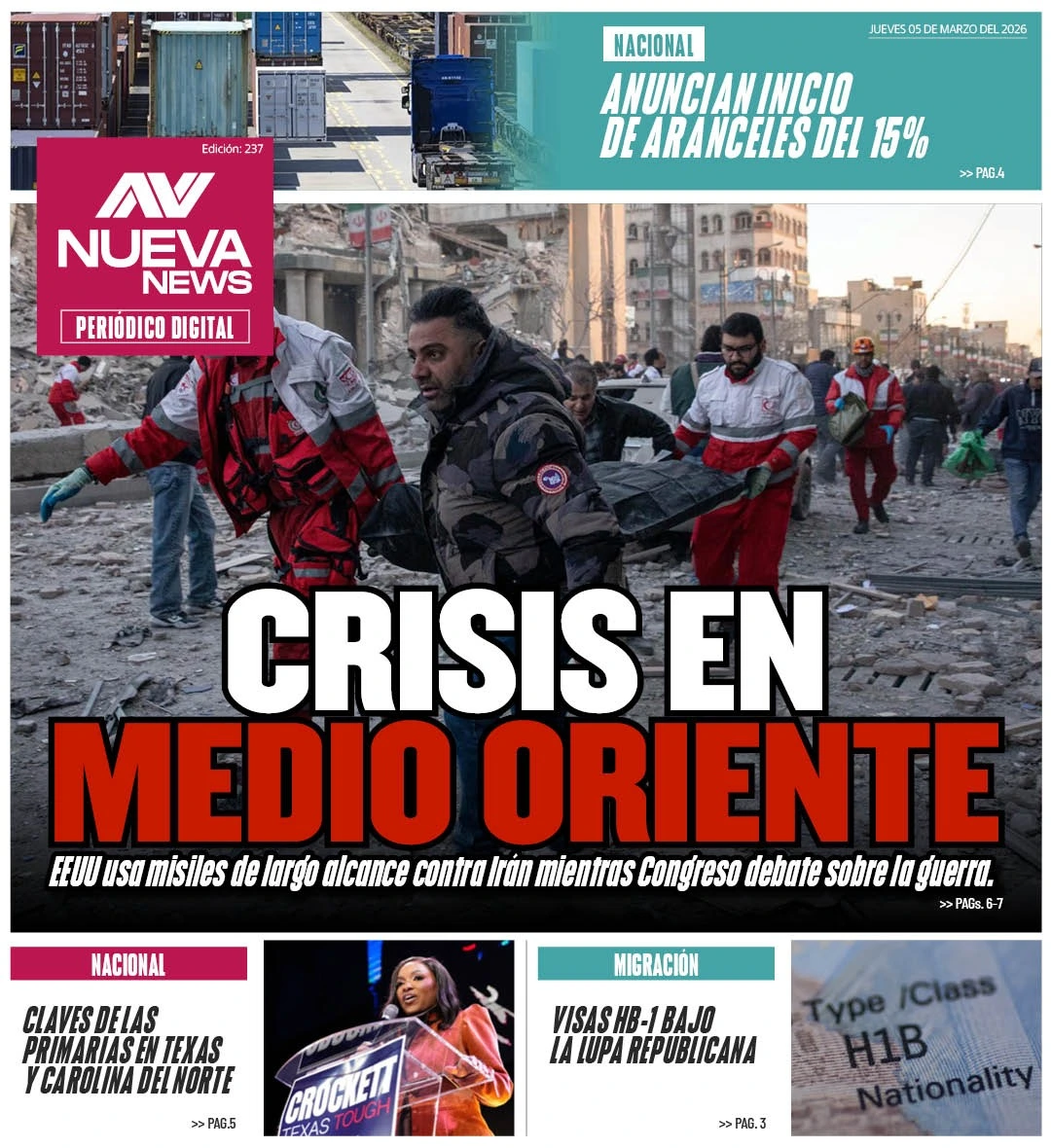 EN PORTADA: CRISIS EN MEDIO ORIENTE EE.UU. usa misiles de largo alcance contra Irán mientras Congreso vota sobre la guerra