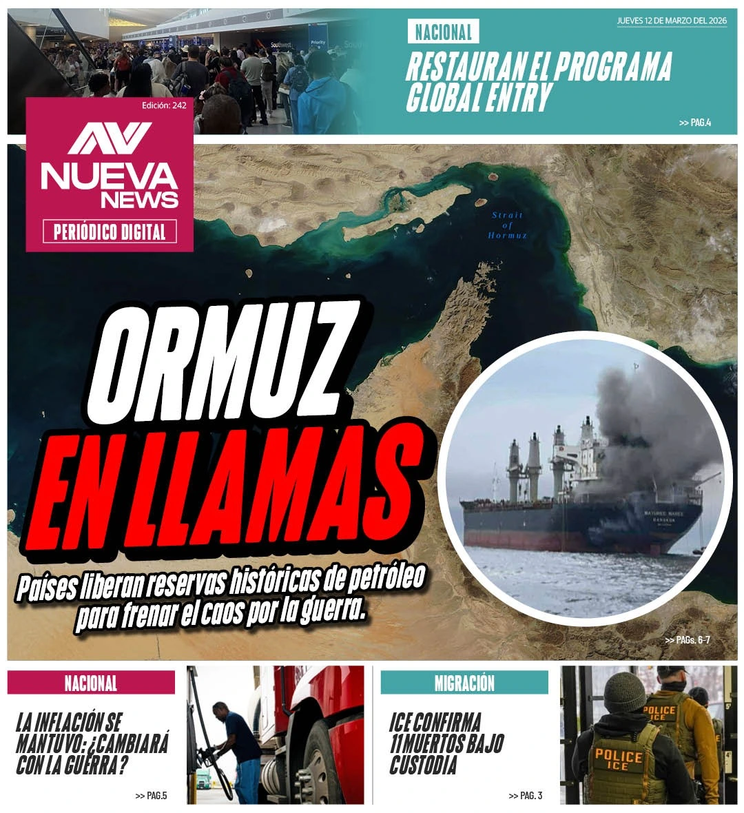 EN PORTADA: ORMUZ EN LLAMAS Países liberan reservas históricas de petróleo para frenar el caos por la guerra.