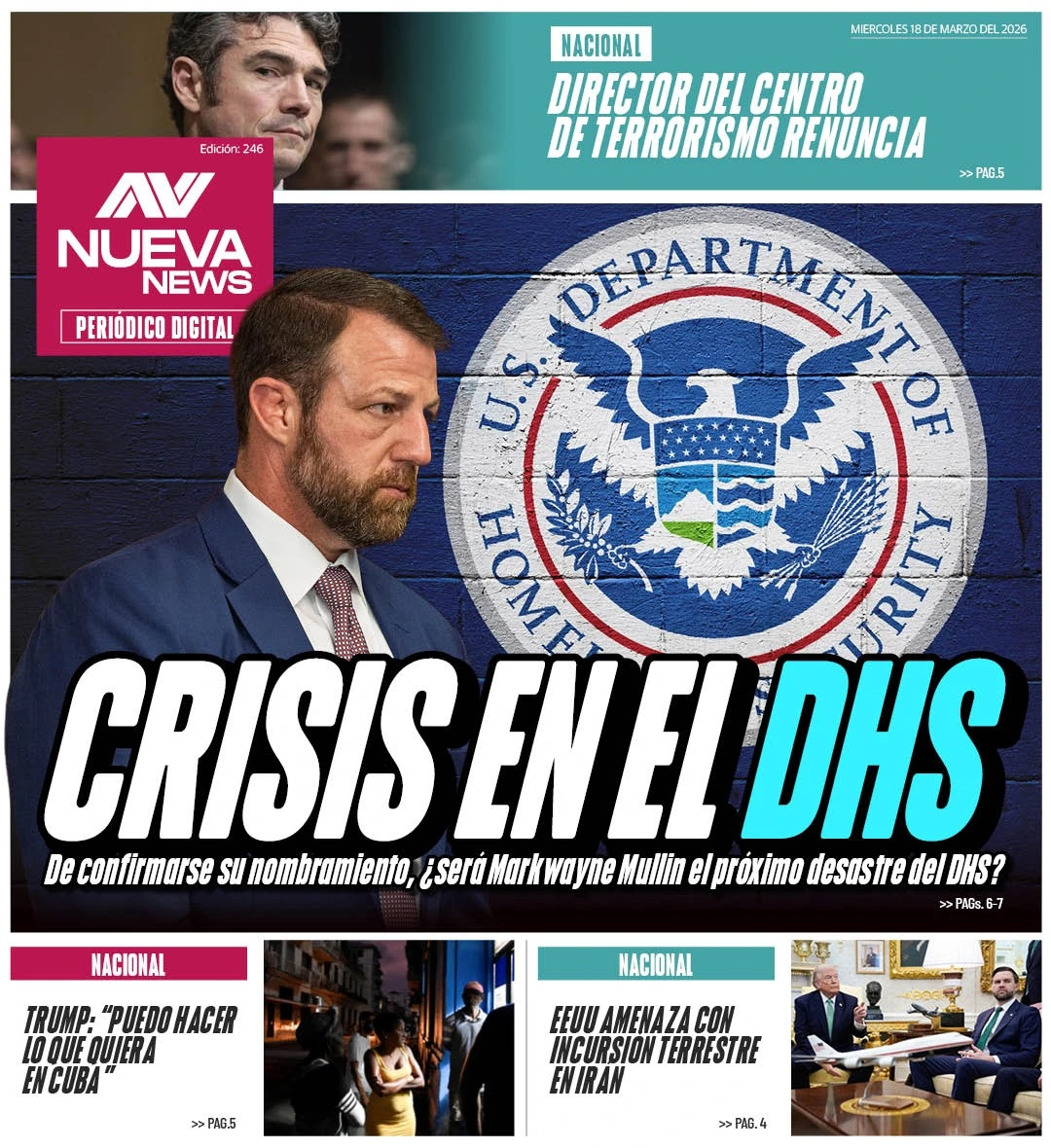 EN PORTADA: CRISIS EN EL DHS De confirmarse su nombramiento, ¿será Markwayne Mullin el próximo desastre del DHS?
