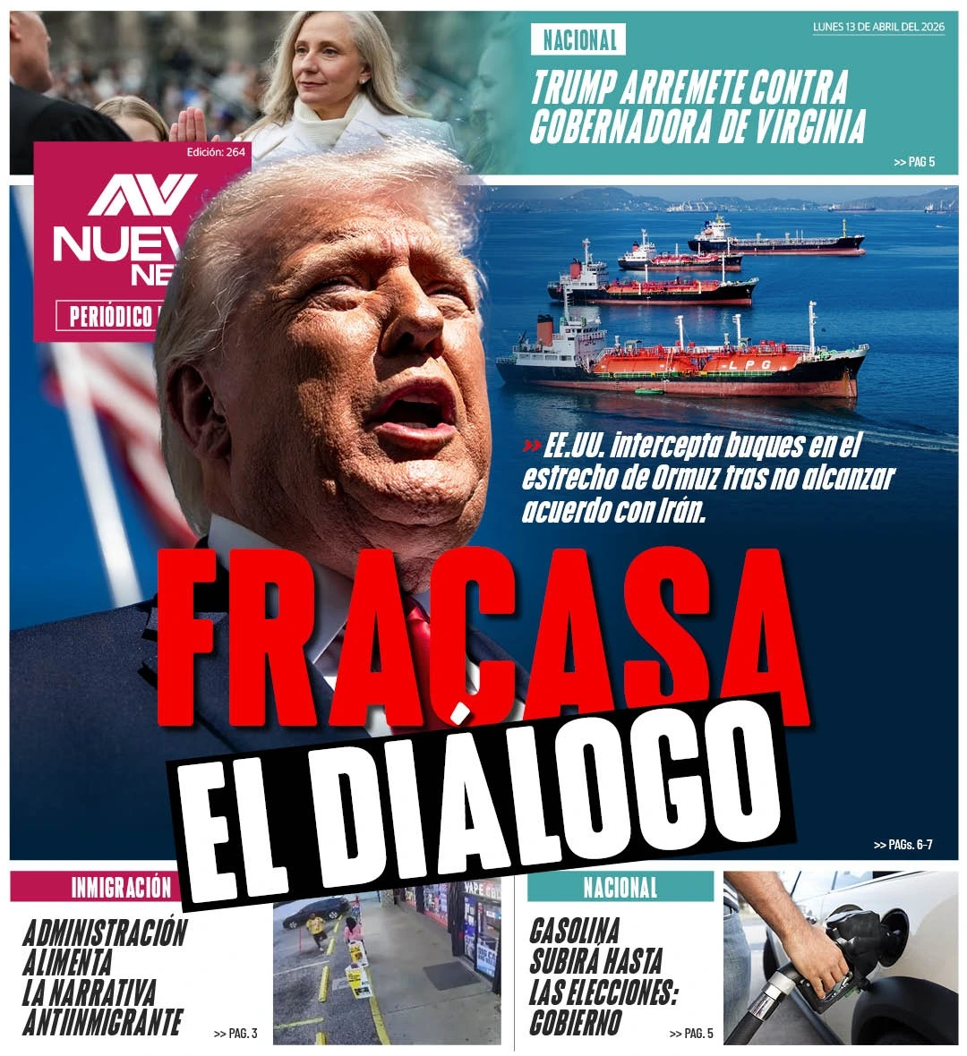 EN PORTADA: FRACASA EL DIÁLOGO EE.UU. intercepta buques en el estrecho de Ormuz tras no alcanzar acuerdo con Irán