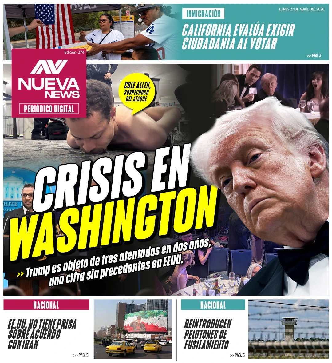 EN PORTADA: CRISIS EN WASHINGTON Trump es objeto de tres atentados en dos años, una cifra sin precedentes en EEUU. 