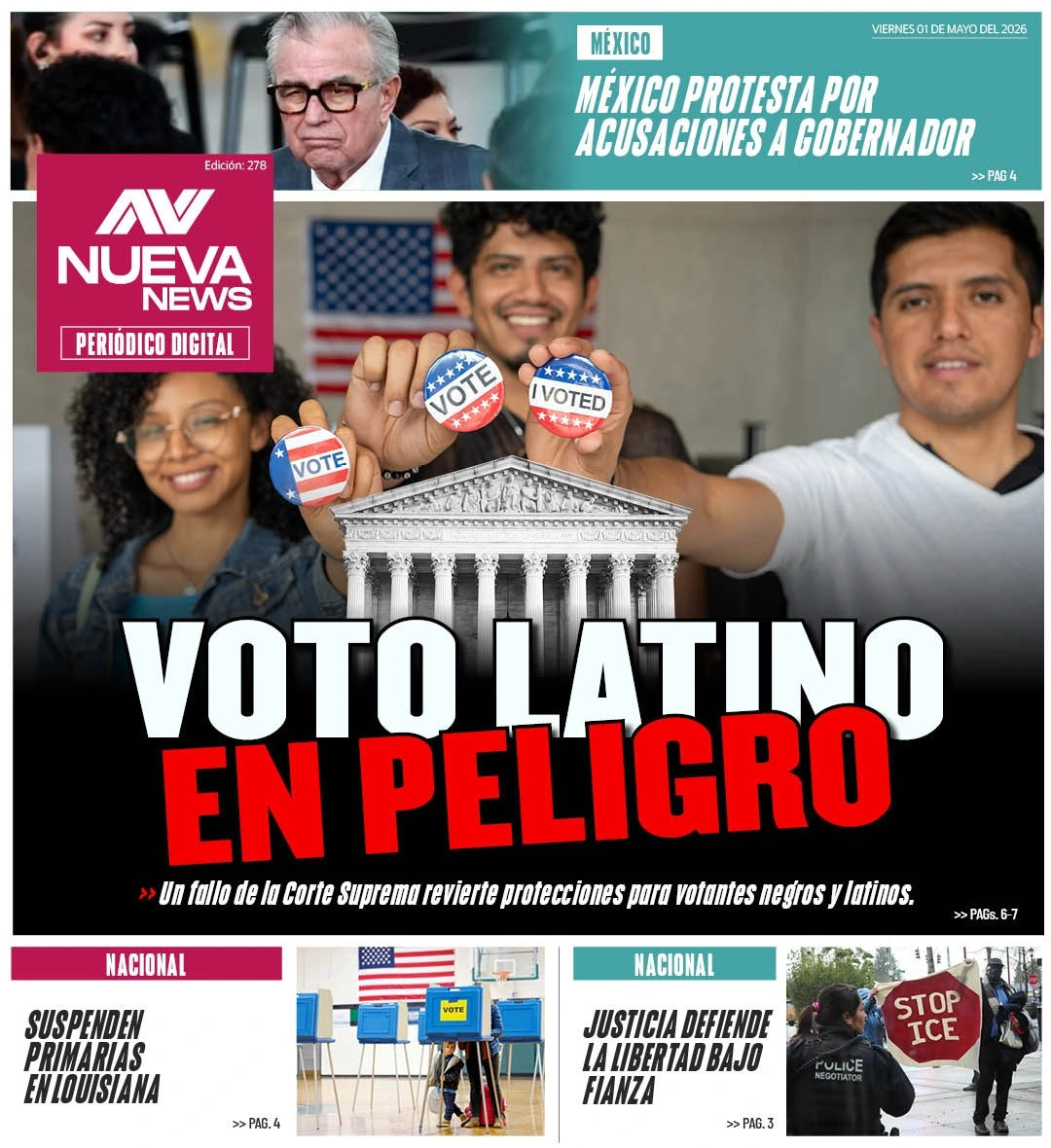 EN PORTADA: VOTO LATINO EN PELIGRO Un fallo de la Corte Suprema revierte protecciones para votantes negros y latinos.