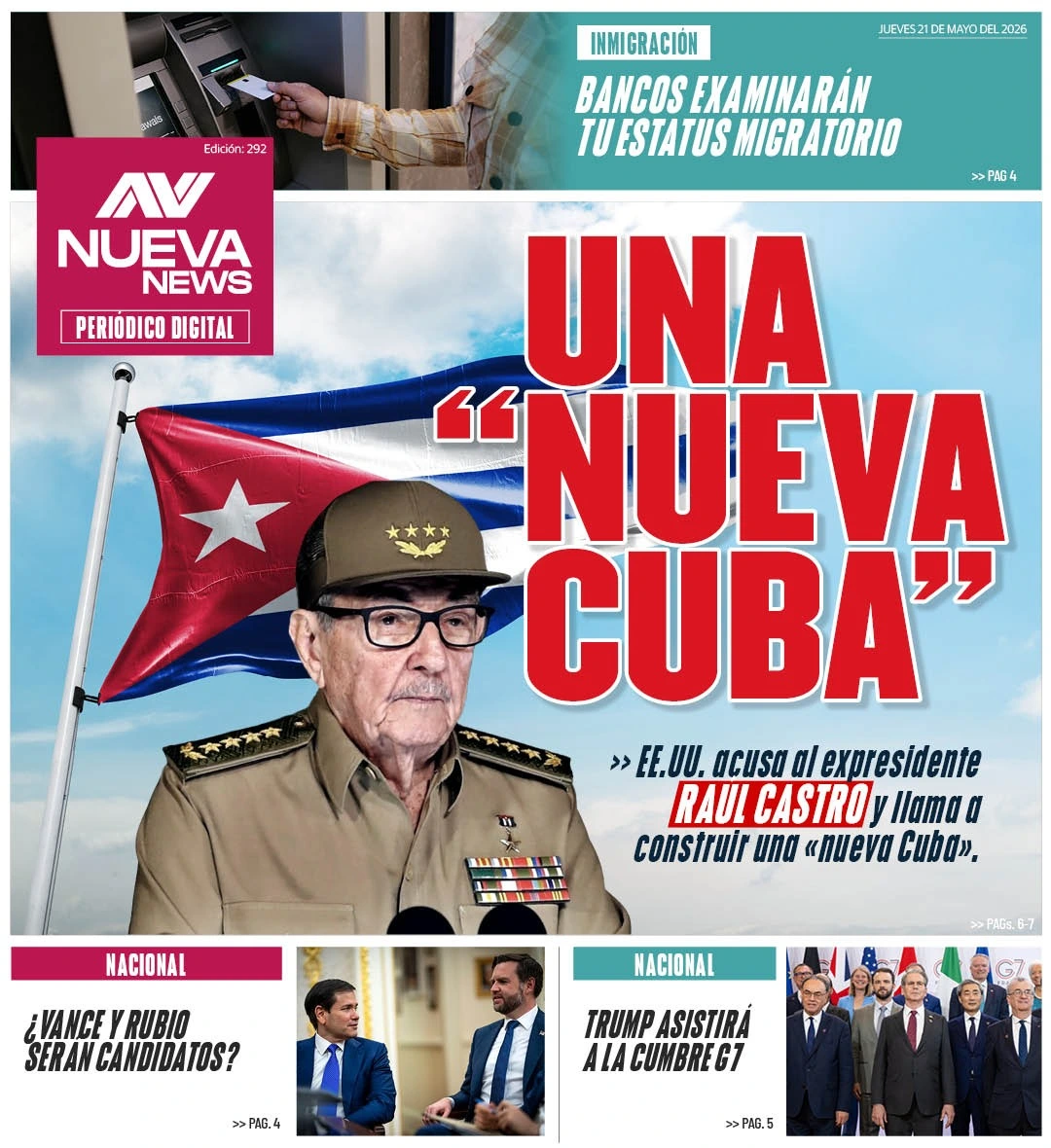 EN PORTADA: UNA “NUEVA CUBA” EE.UU. acusa al expresidente Raúl Castro y llama a construir una «nueva Cuba».