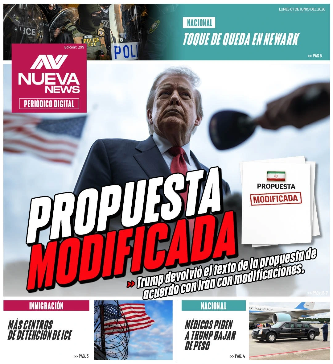 EN PORTADA: PROPUESTA MODIFICADA Trump devolvió el texto de la propuesta de acuerdo con Irán con modificaciones