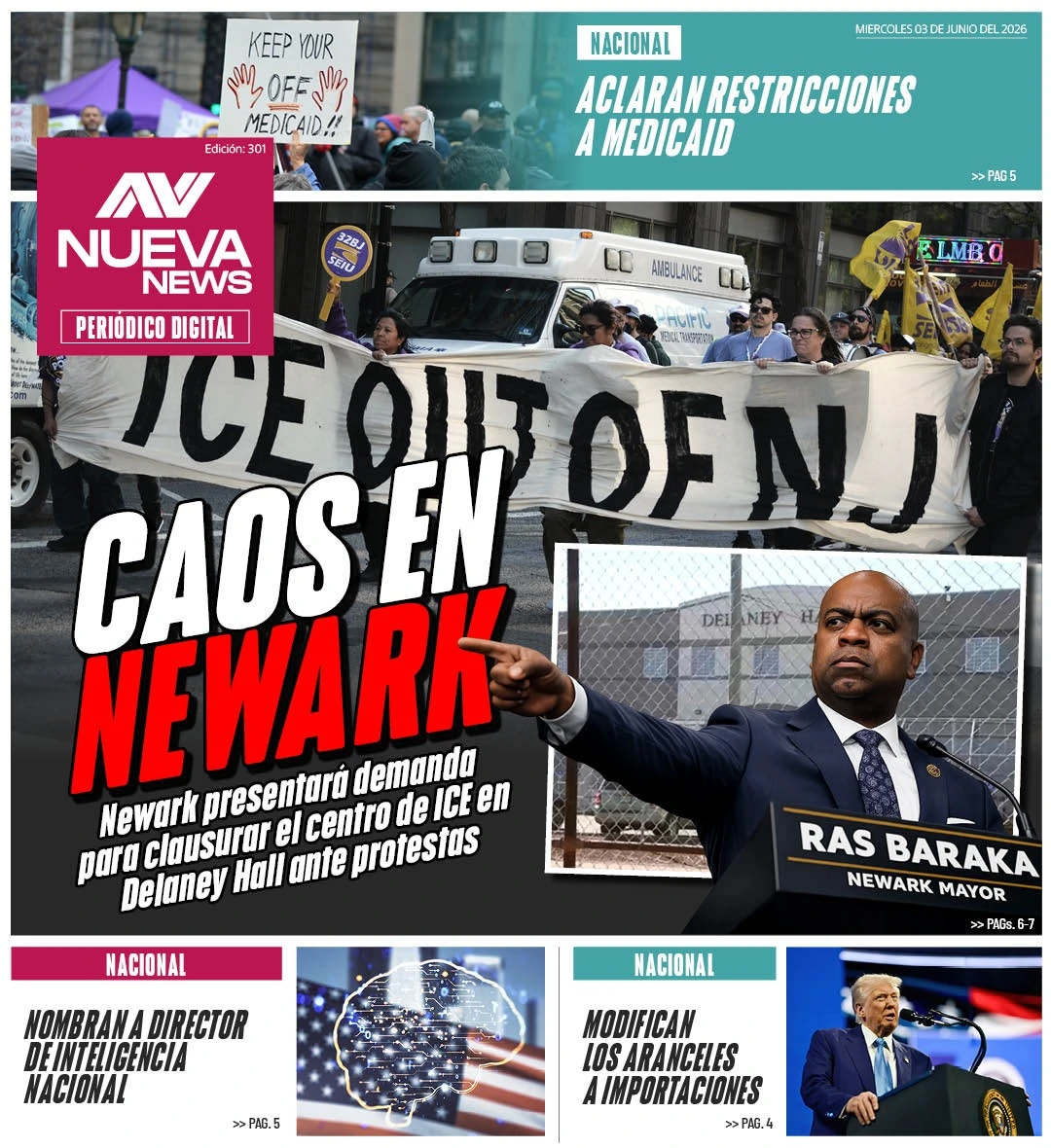 EN PORTADA: CAOS EN NEWARK Newark presentará demanda para clausurar el centro de ICE en Delaney Hall ante protestas