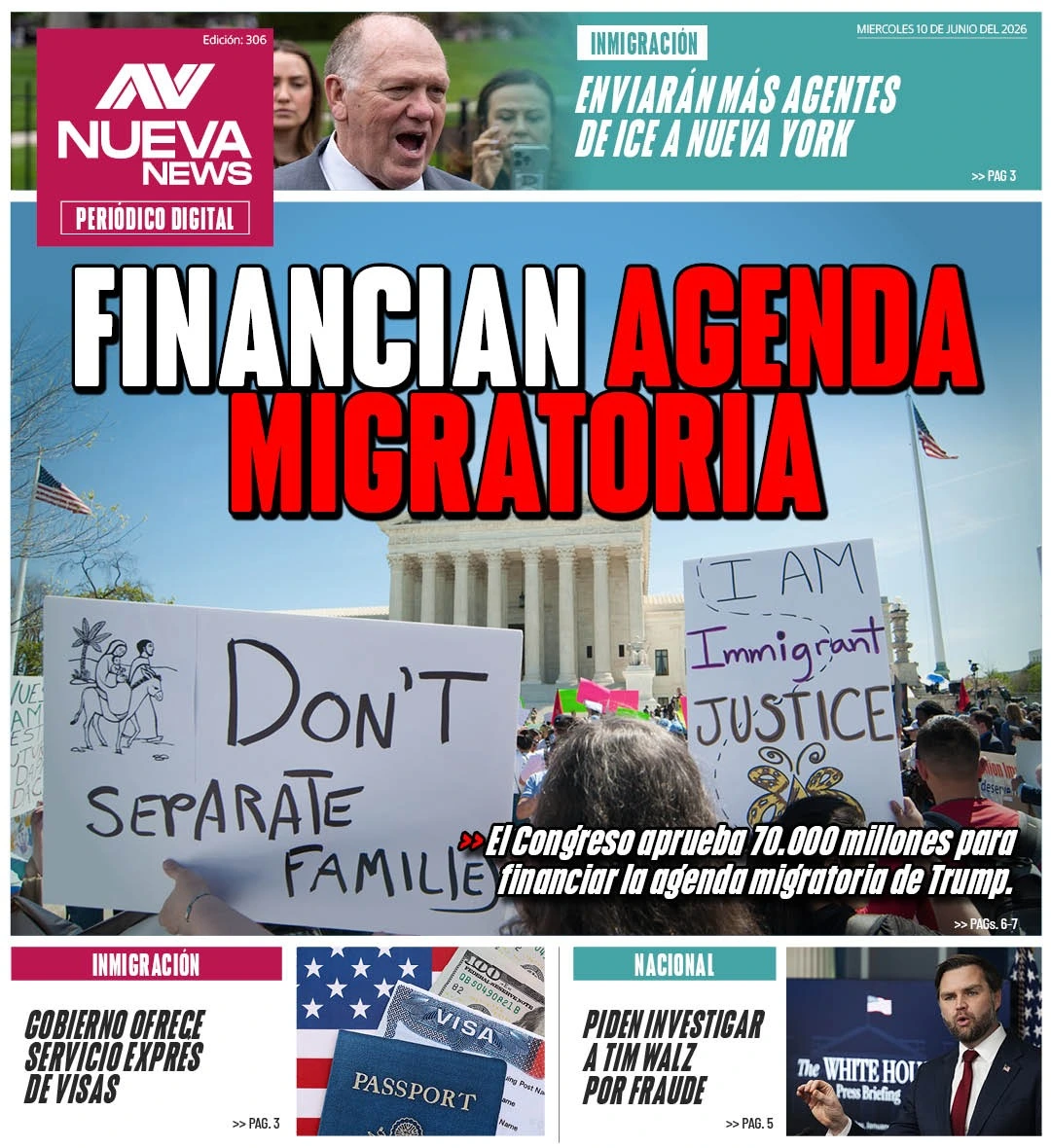 EN PORTADA: FINANCIAN AGENDA MIGRATORIA El Congreso aprueba 70.000 millones para financiar la agenda migratoria de Trump