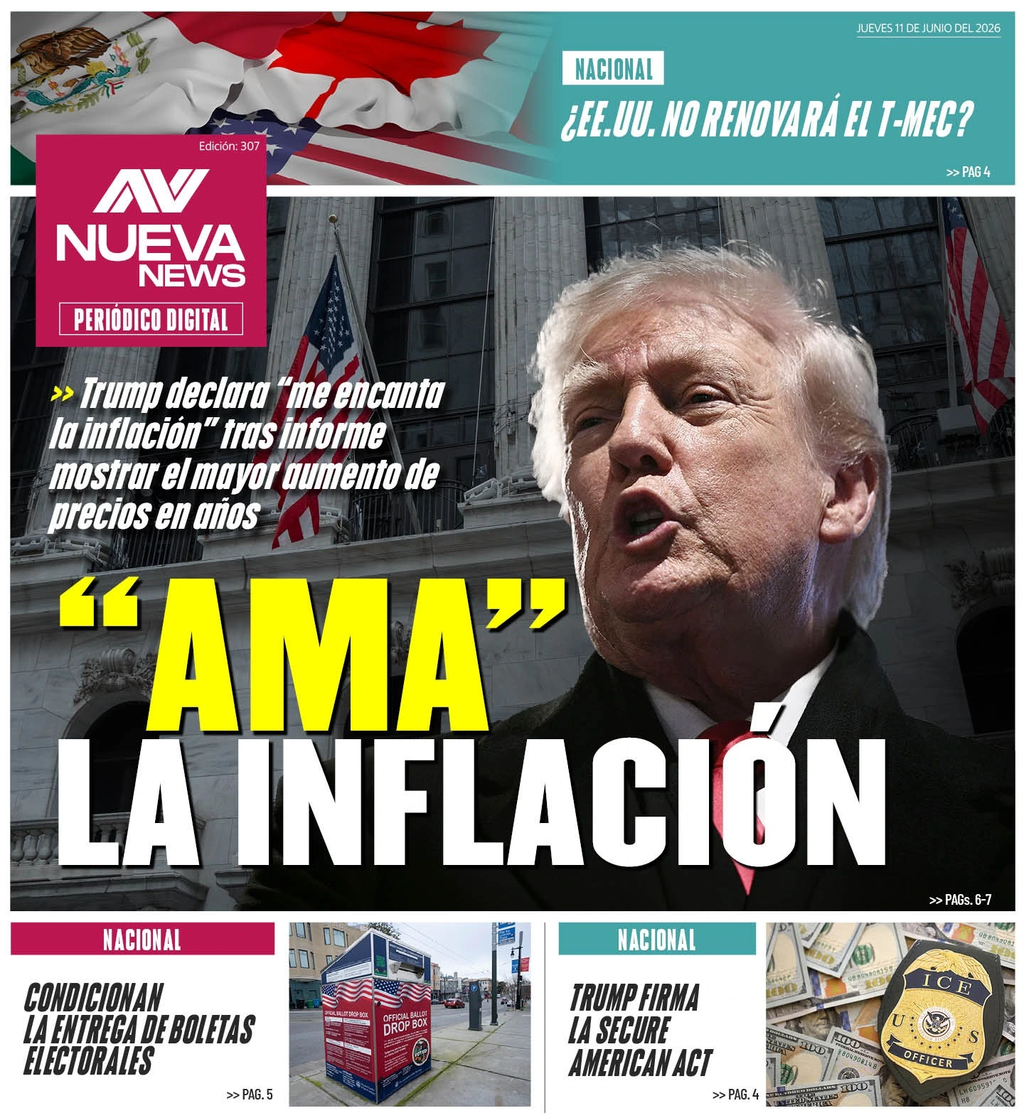 EN PORTADA: “AMA” LA INFLACIÓN Trump declara